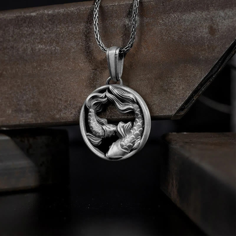 Nimara Ritual Pure Tin Pisces Double Koi Fish Wealth Necklace Pendant