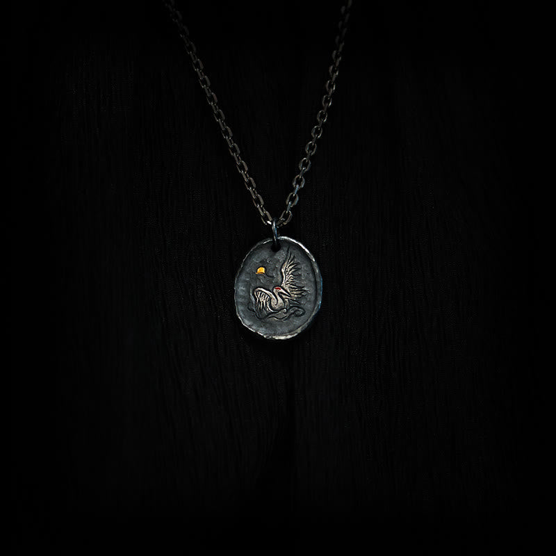 Nimara Ritual 999 Sterling Silver 24k Gold Crane Auspicious Clouds Balance Necklace Pendant