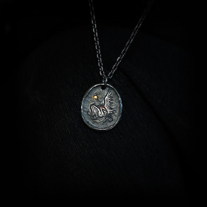 Nimara Ritual 999 Sterling Silver 24k Gold Crane Auspicious Clouds Balance Necklace Pendant