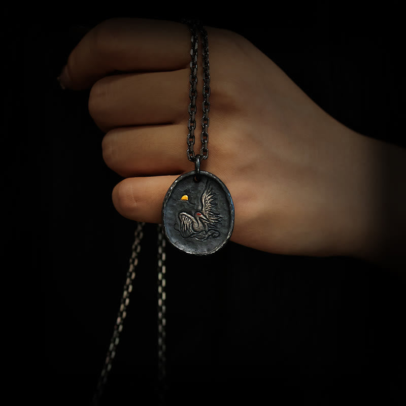 Nimara Ritual 999 Sterling Silver 24k Gold Crane Auspicious Clouds Balance Necklace Pendant