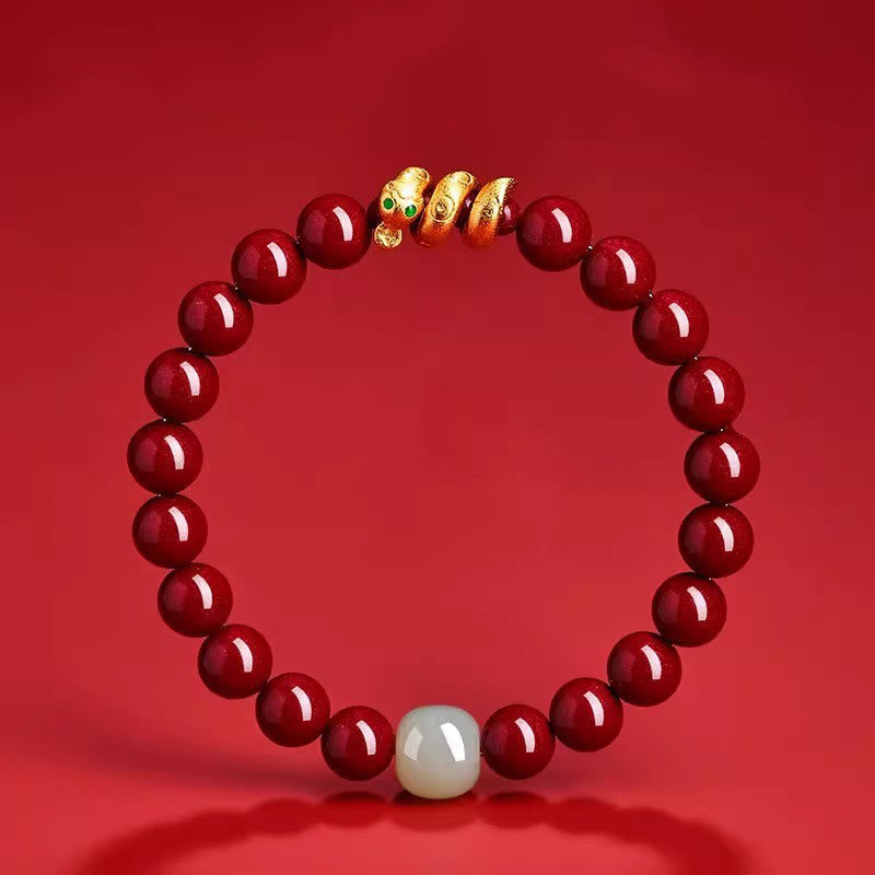 Nimara Ritual Cinnabar Bead Hetian Jade Year Of The Snake Blessing Bracelet