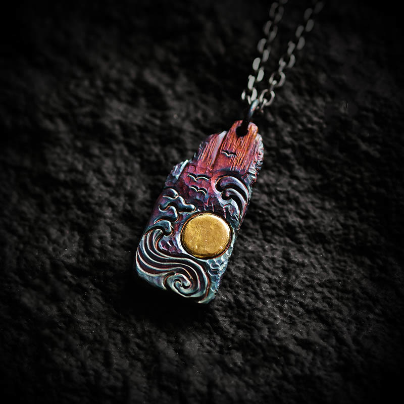 Nimara Ritual 999 Sterling Silver 24k Gold Waves Sun Balance Necklace Pendant
