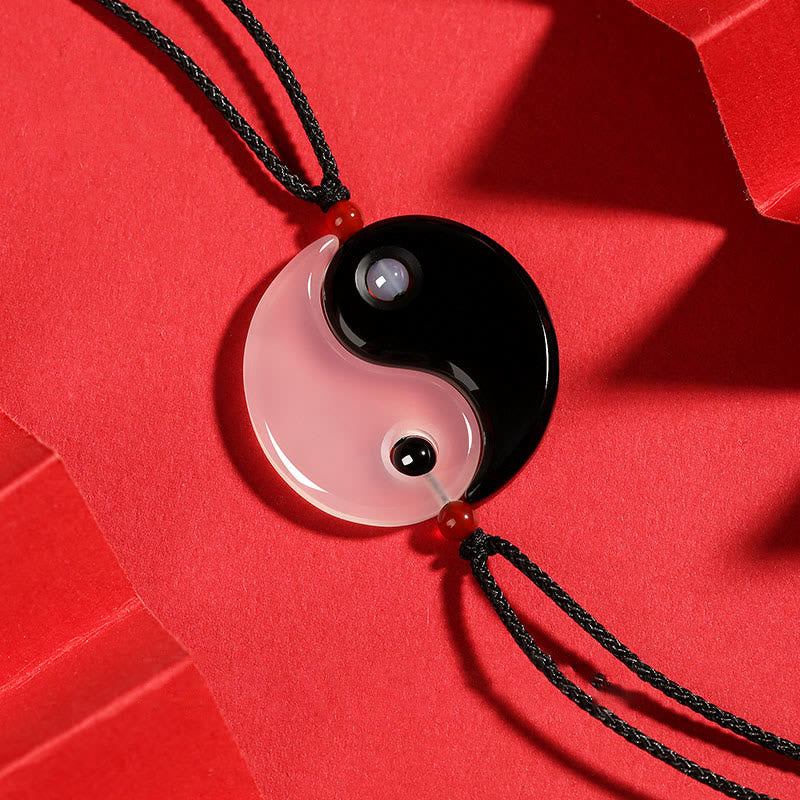 Nimara Ritual Black Onyx White Agate Yin Yang Tai Chi Diagram Fortune Couple Necklace Pendant