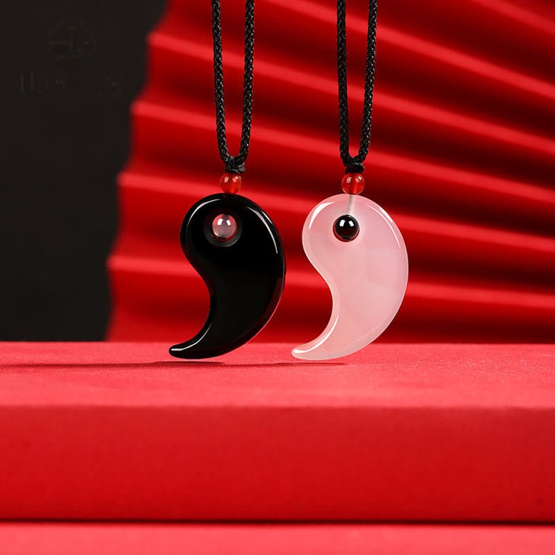 Nimara Ritual Black Onyx White Agate Yin Yang Tai Chi Diagram Fortune Couple Necklace Pendant