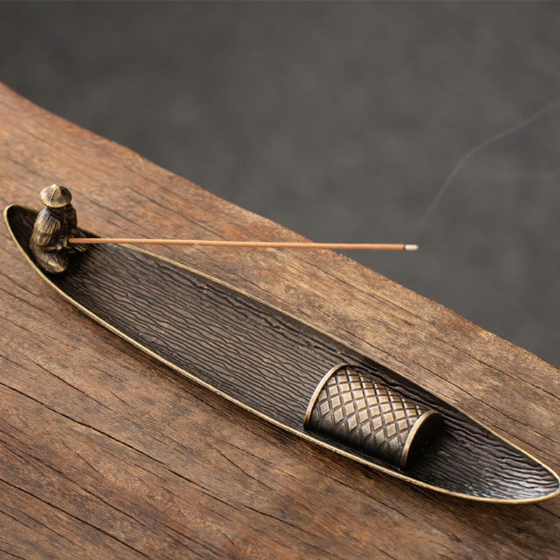 Nimara Ritual Fisherman Boat Koi Fish Zinc Alloy Incense Stick Holder Healing Incense Burner Decoration