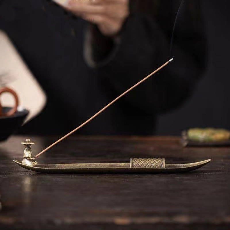 Nimara Ritual Fisherman Boat Koi Fish Zinc Alloy Incense Stick Holder Healing Incense Burner Decoration