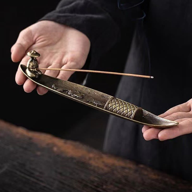 Nimara Ritual Fisherman Boat Koi Fish Zinc Alloy Incense Stick Holder Healing Incense Burner Decoration