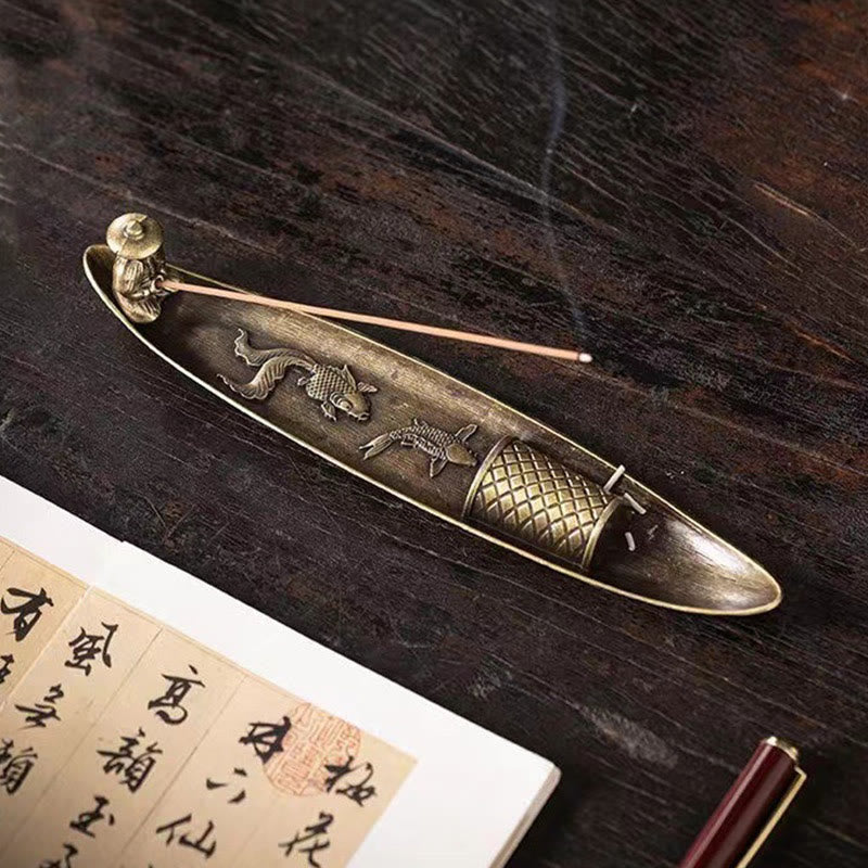 Nimara Ritual Fisherman Boat Koi Fish Zinc Alloy Incense Stick Holder Healing Incense Burner Decoration