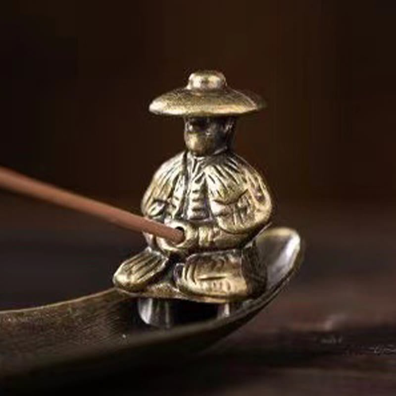 Nimara Ritual Fisherman Boat Koi Fish Zinc Alloy Incense Stick Holder Healing Incense Burner Decoration