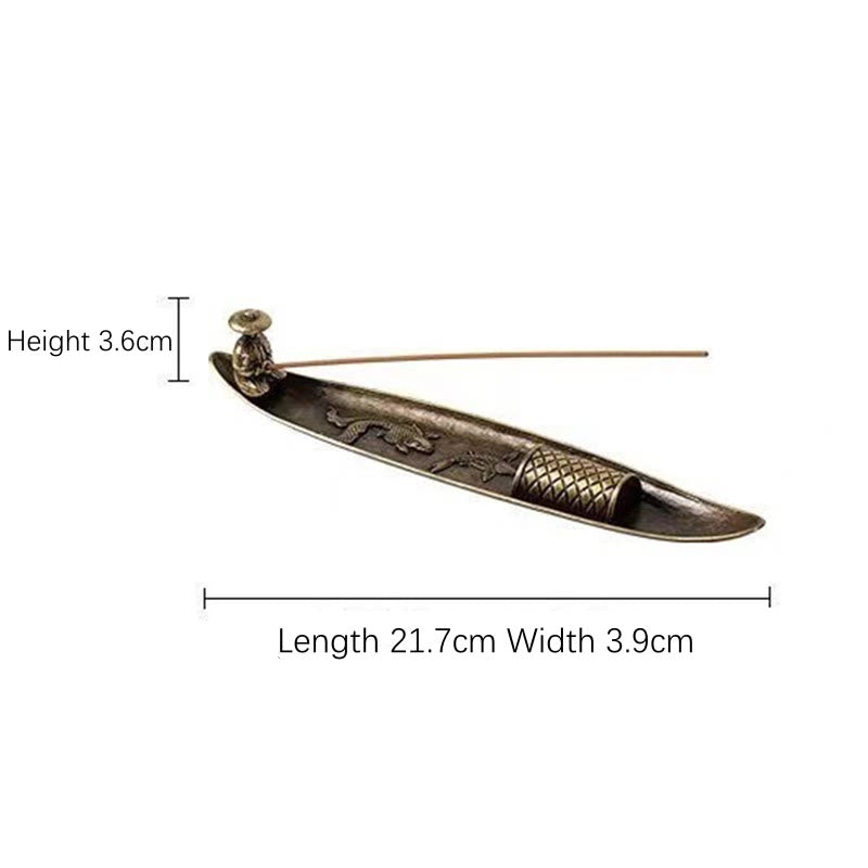 Nimara Ritual Fisherman Boat Koi Fish Zinc Alloy Incense Stick Holder Healing Incense Burner Decoration