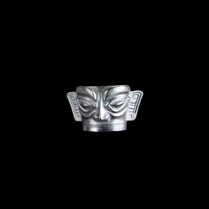 Nimara Ritual 999 Sterling Silver Hand Casting Sanxingdui Mask Protection Ring