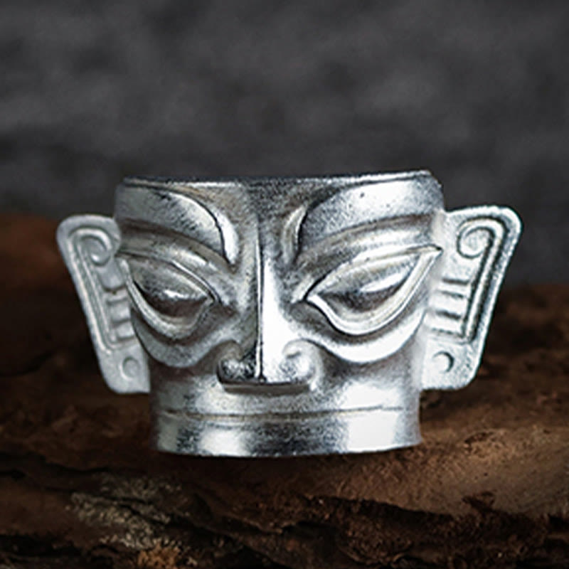 Nimara Ritual 999 Sterling Silver Hand Casting Sanxingdui Mask Protection Ring