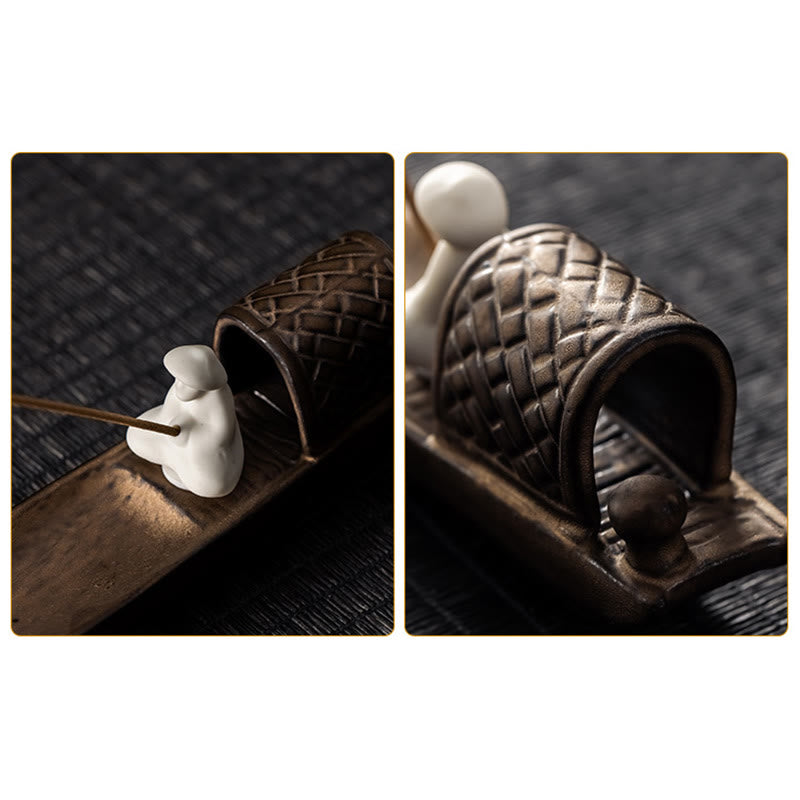Nimara Ritual Fisherman Zen Healing Brown Ceramic Stick Incense Burner Decoration