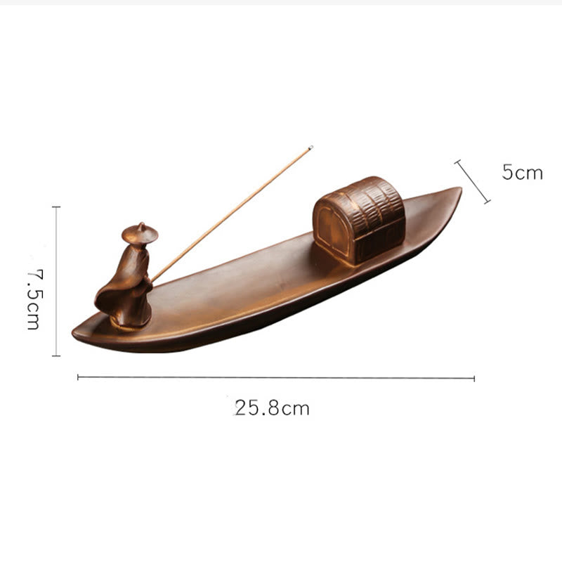 Nimara Ritual Fisherman Fishing Boat Bamboo Buddha Hand Lotus Spiritual Healing Ceramic Stick Incense Burner Decoration