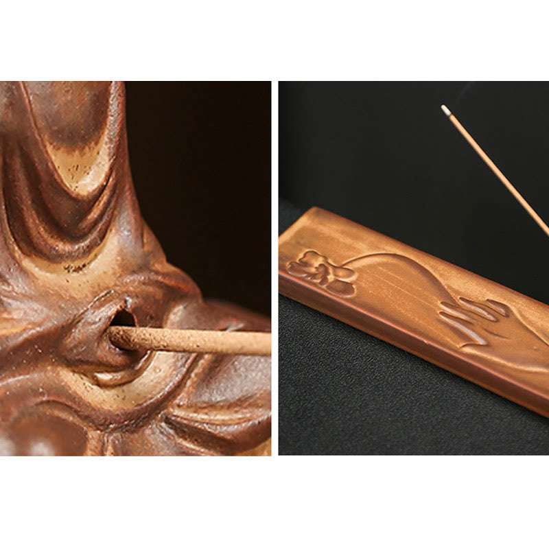 Nimara Ritual Fisherman Fishing Boat Bamboo Buddha Hand Lotus Spiritual Healing Ceramic Stick Incense Burner Decoration