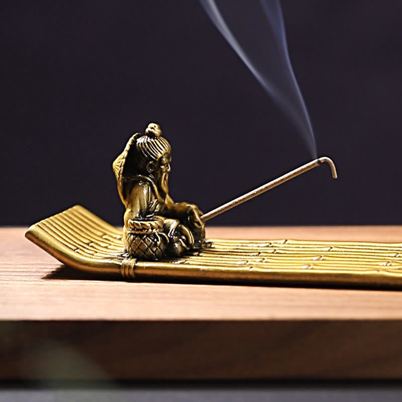 Nimara Ritual Fisherman Bamboo Fishing Boat Alloy Incense Stick Holder Healing Incense Burner Decoration