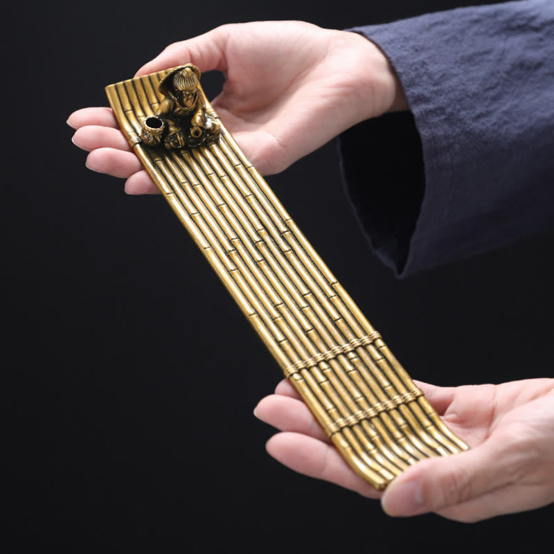 Nimara Ritual Fisherman Bamboo Fishing Boat Alloy Incense Stick Holder Healing Incense Burner Decoration