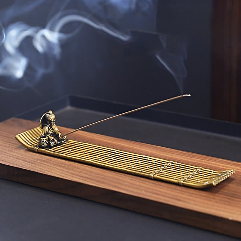 Nimara Ritual Fisherman Bamboo Fishing Boat Alloy Incense Stick Holder Healing Incense Burner Decoration
