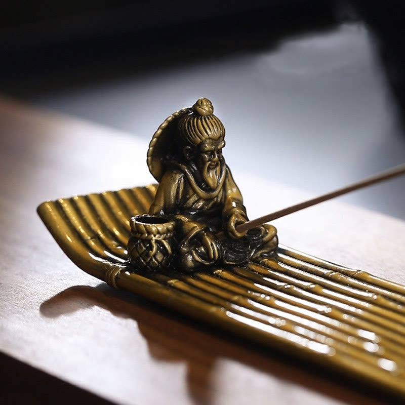Nimara Ritual Fisherman Bamboo Fishing Boat Alloy Incense Stick Holder Healing Incense Burner Decoration
