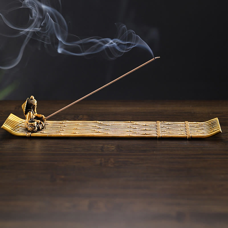 Nimara Ritual Fisherman Bamboo Fishing Boat Alloy Incense Stick Holder Healing Incense Burner Decoration