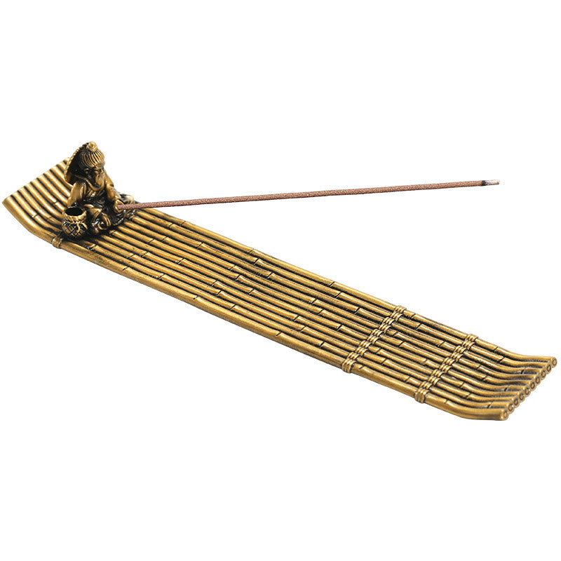 Nimara Ritual Fisherman Bamboo Fishing Boat Alloy Incense Stick Holder Healing Incense Burner Decoration