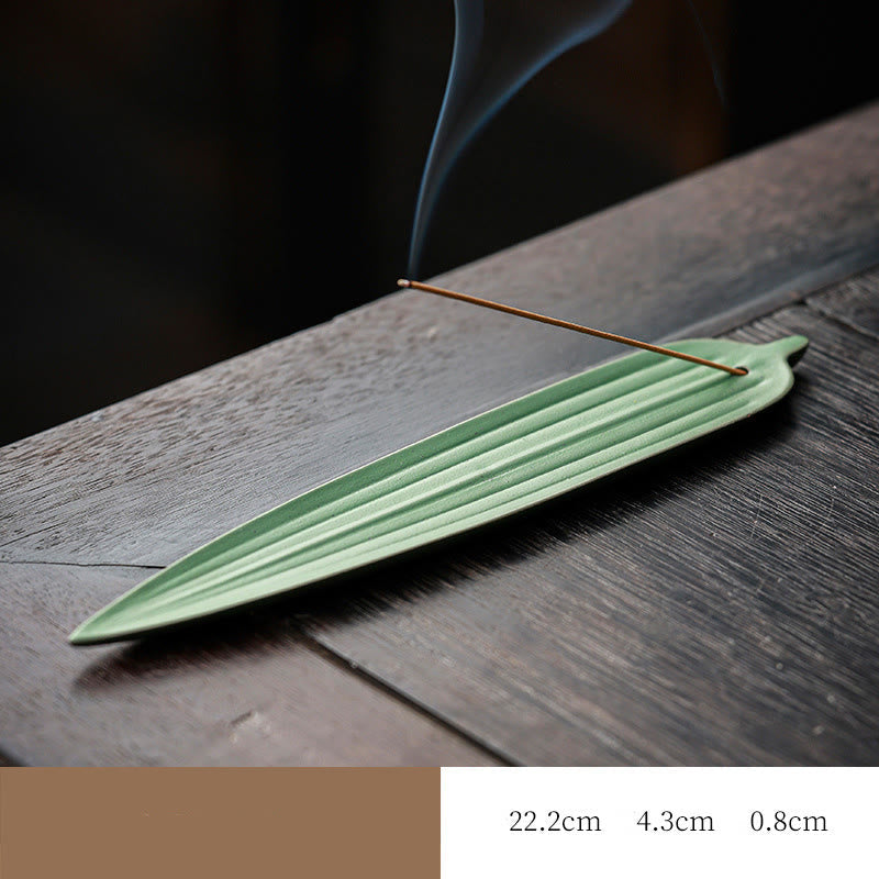 Nimara Ritual Green Bamboo Leaf Healing Ceramic Incense Burner Decoration