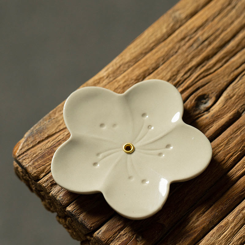 Nimara Ritual Lotus Cherry Blossom Plum Blossom Chrysanthemum Healing Ceramic Incense Burner Decoration