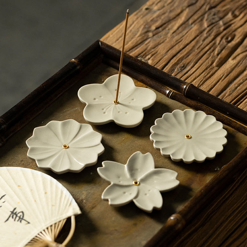 Nimara Ritual Lotus Cherry Blossom Plum Blossom Chrysanthemum Healing Ceramic Incense Burner Decoration
