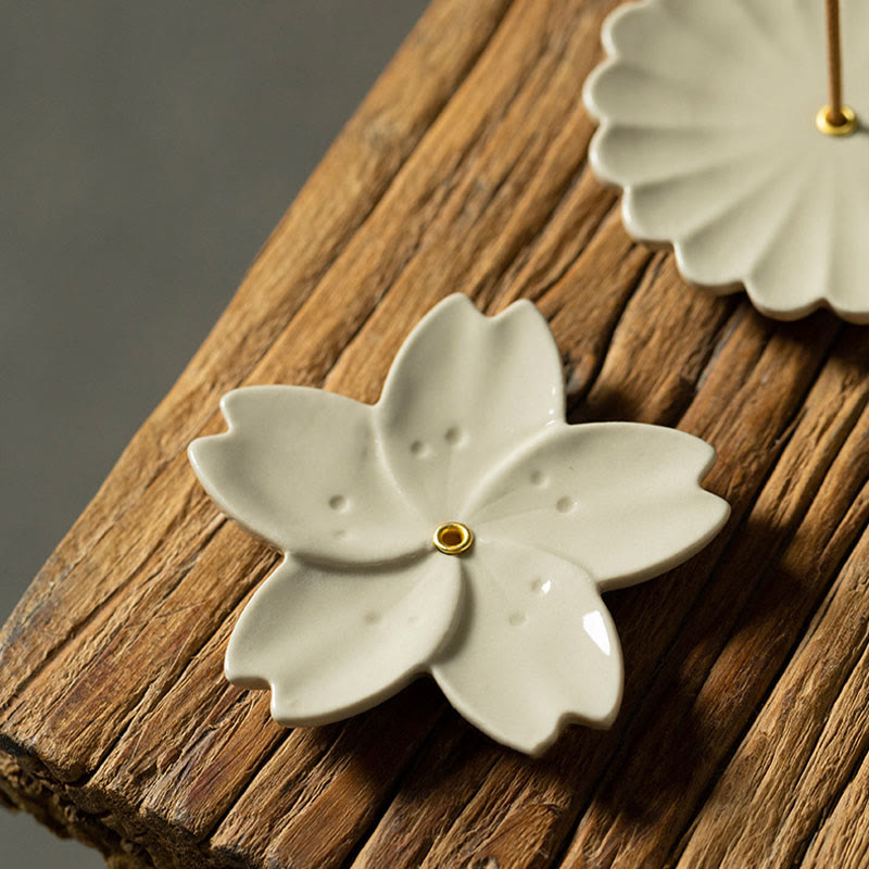 Nimara Ritual Lotus Cherry Blossom Plum Blossom Chrysanthemum Healing Ceramic Incense Burner Decoration
