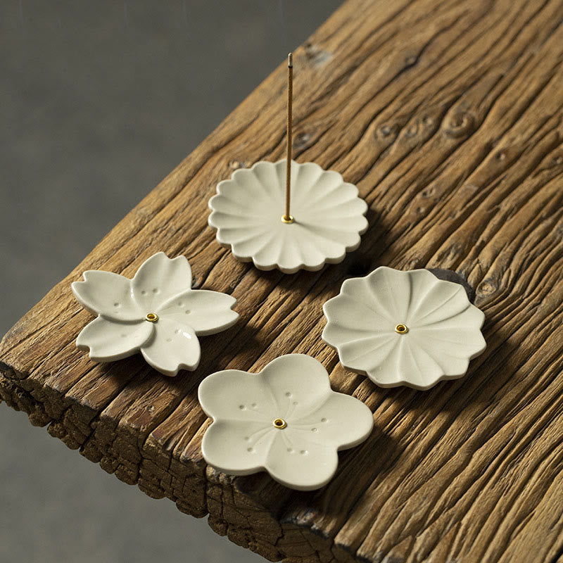 Nimara Ritual Lotus Cherry Blossom Plum Blossom Chrysanthemum Healing Ceramic Incense Burner Decoration