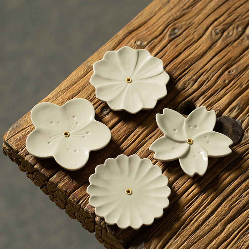 Nimara Ritual Lotus Cherry Blossom Plum Blossom Chrysanthemum Healing Ceramic Incense Burner Decoration