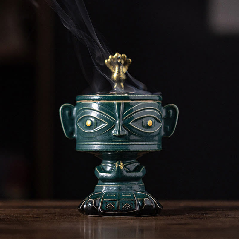 Nimara Ritual Sanxingdui Healing Ceramic Incense Burner Desk Decoration