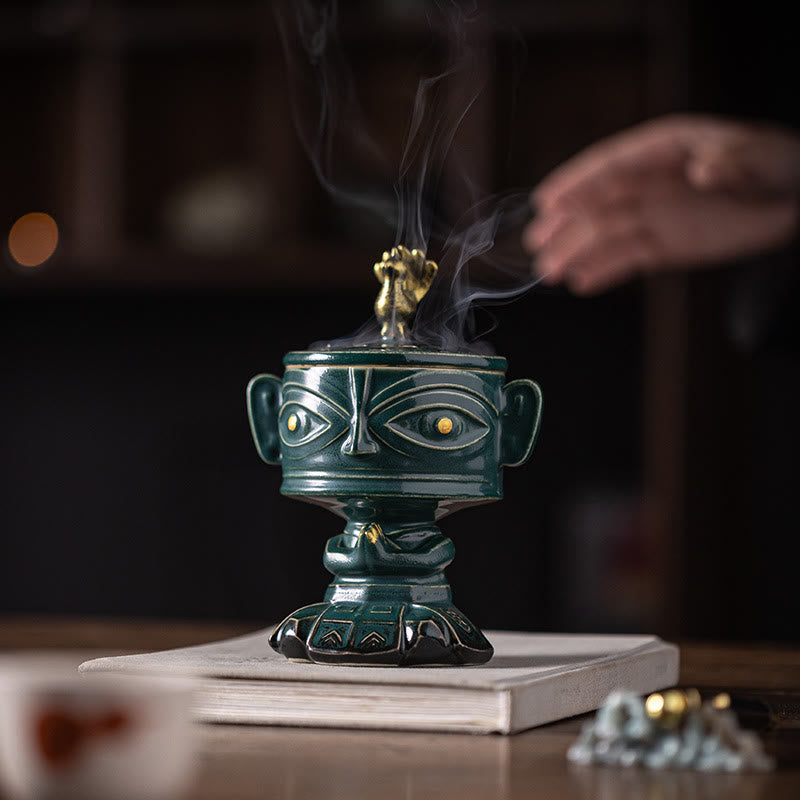 Nimara Ritual Sanxingdui Healing Ceramic Incense Burner Desk Decoration