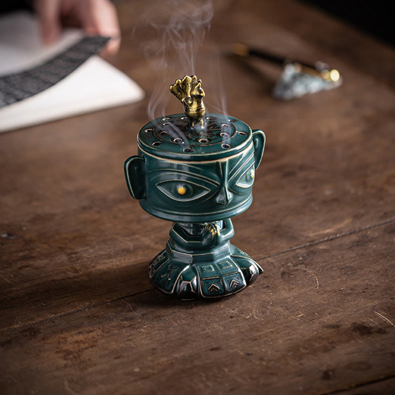 Nimara Ritual Sanxingdui Healing Ceramic Incense Burner Desk Decoration