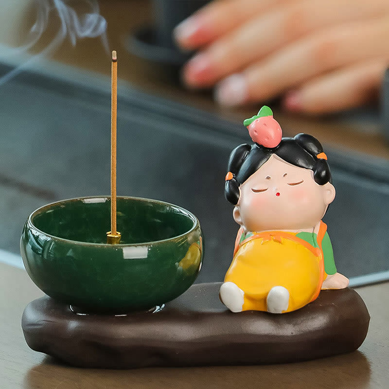 Nimara Ritual Tang Dynasty Lady Food Healing Ceramic Incense Burner Desk Decoration