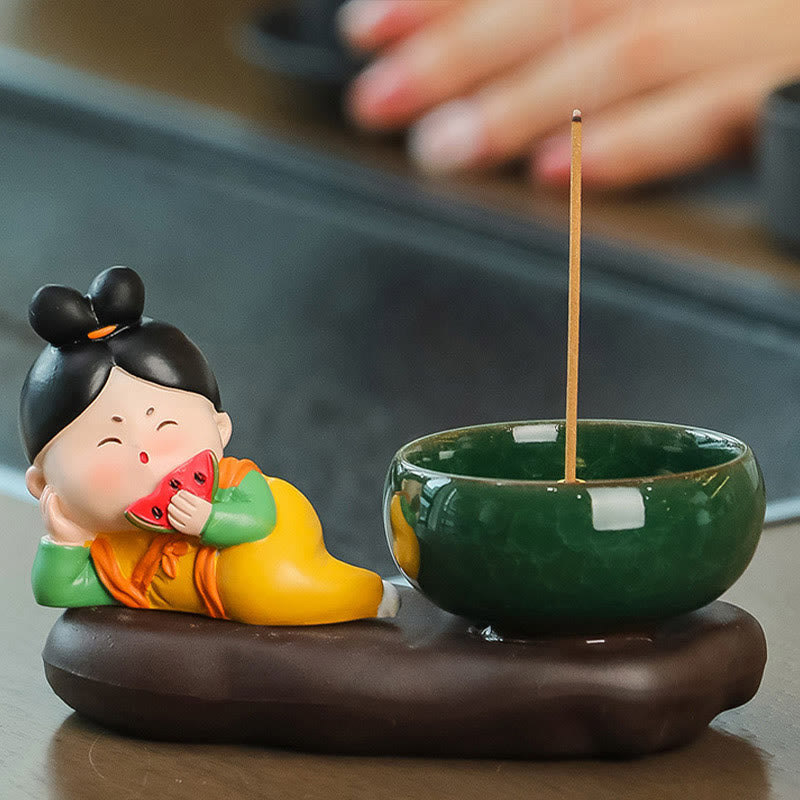 Nimara Ritual Tang Dynasty Lady Food Healing Ceramic Incense Burner Desk Decoration