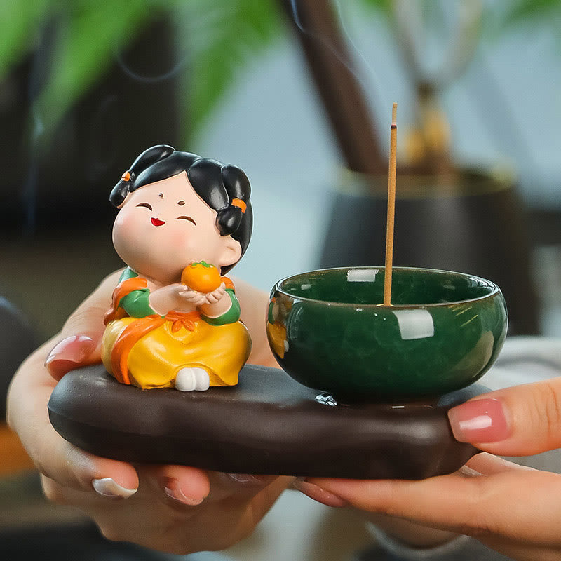 Nimara Ritual Tang Dynasty Lady Food Healing Ceramic Incense Burner Desk Decoration