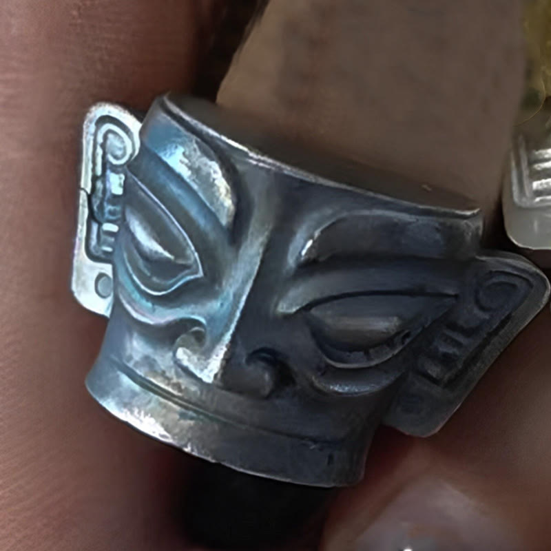 Nimara Ritual 999 Sterling Silver Hand Casting Sanxingdui Mask Protection Ring