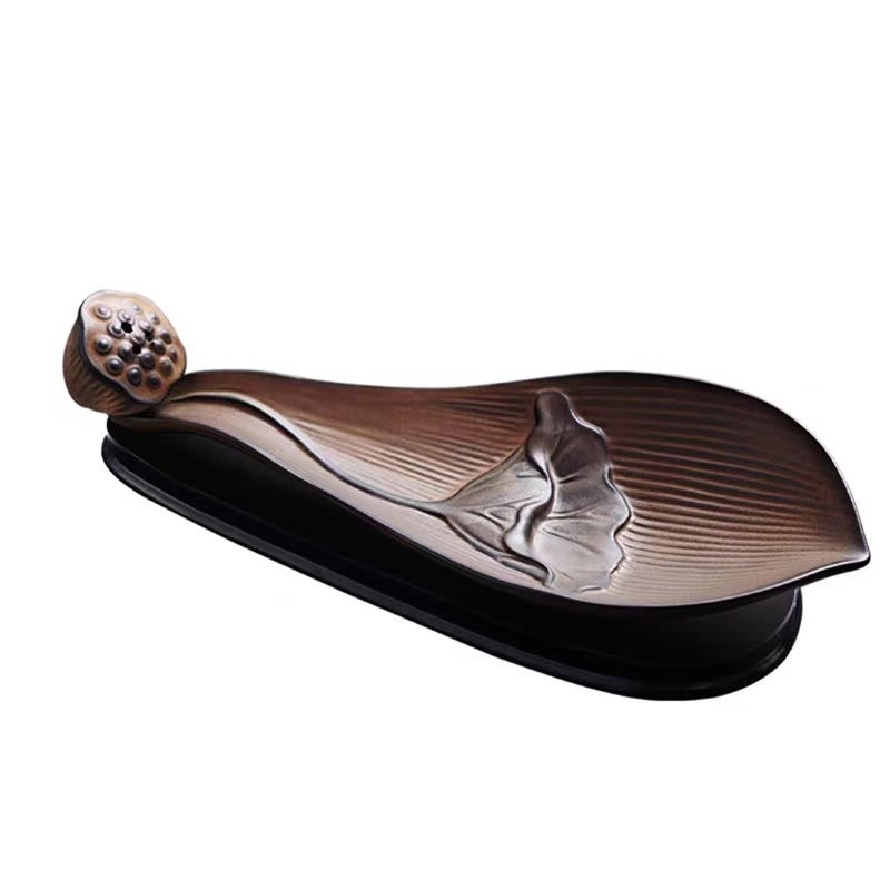 Nimara Ritual Lotus Pod Zen Healing Brown Ceramic Stick Incense Burner Decoration