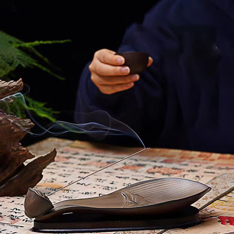 Nimara Ritual Lotus Pod Zen Healing Brown Ceramic Stick Incense Burner Decoration