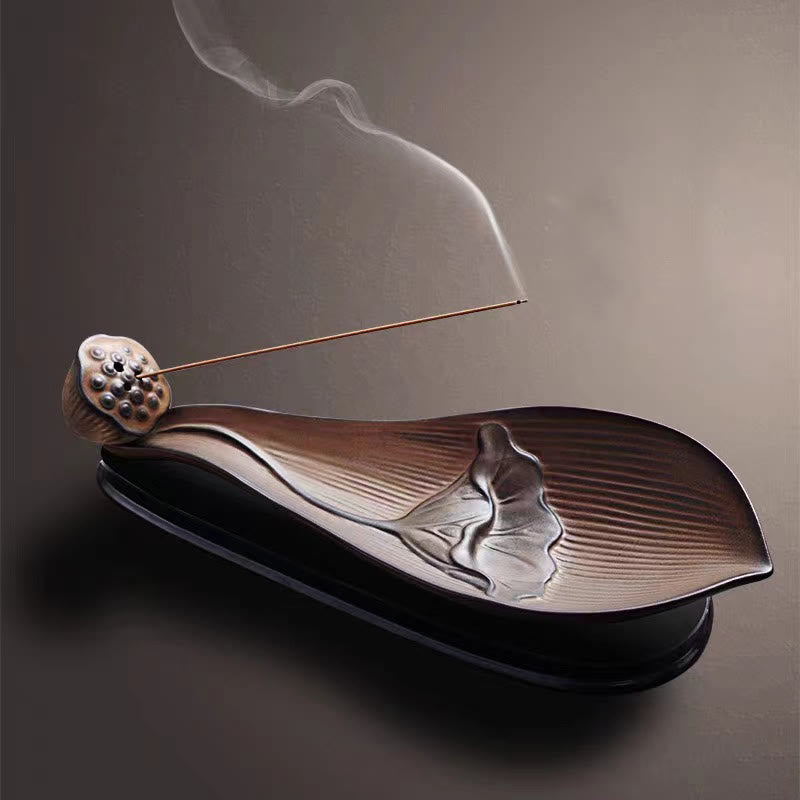 Nimara Ritual Lotus Pod Zen Healing Brown Ceramic Stick Incense Burner Decoration