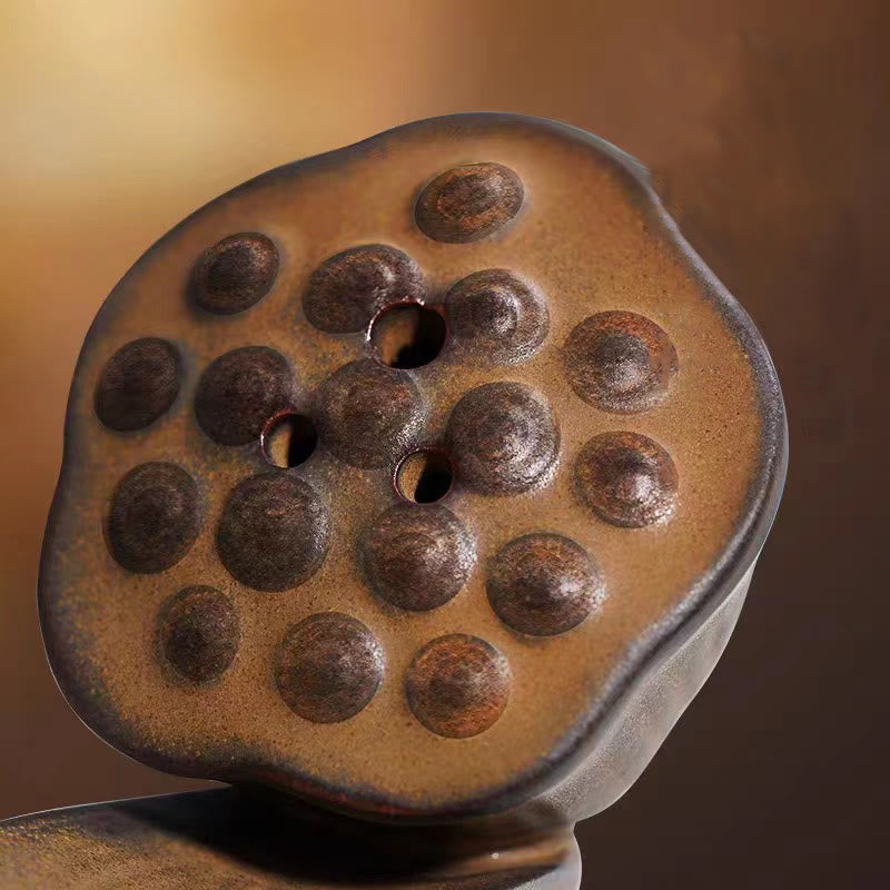 Nimara Ritual Lotus Pod Zen Healing Brown Ceramic Stick Incense Burner Decoration