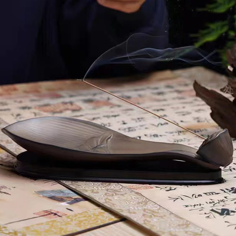 Nimara Ritual Lotus Pod Zen Healing Brown Ceramic Stick Incense Burner Decoration