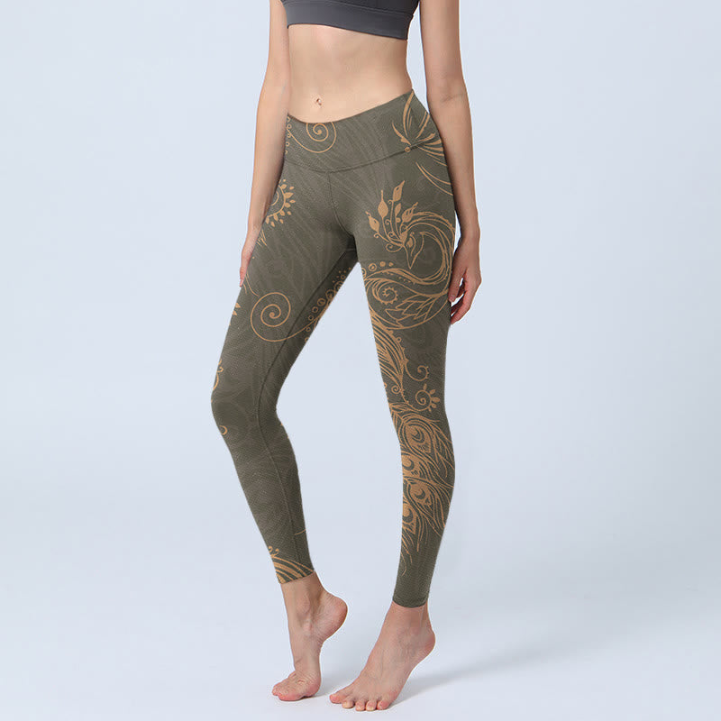 Nimara Ritual Peacock Feather Print Gym Leggings Women's Yoga Pants