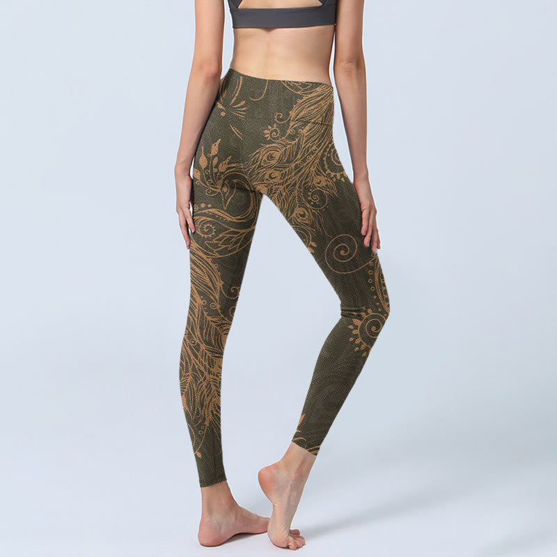 Nimara Ritual Peacock Feather Print Gym Leggings Women's Yoga Pants