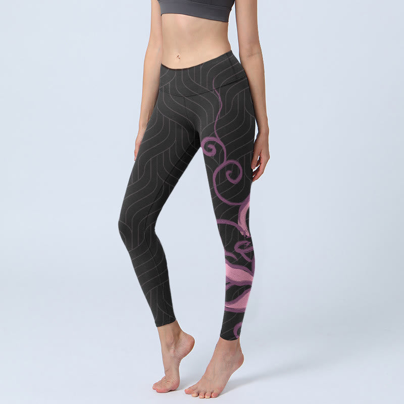 Nimara Ritual Black Pink Lotus Flower Print Gym Leggings Women's Yoga Pants