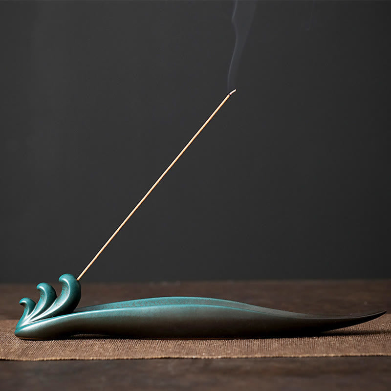 Nimara Ritual Three Stones Waves Butterfly Bamboo Healing Ceramic Stick Incense Burner Decoration