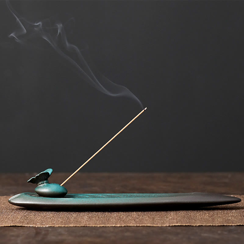Nimara Ritual Three Stones Waves Butterfly Bamboo Healing Ceramic Stick Incense Burner Decoration