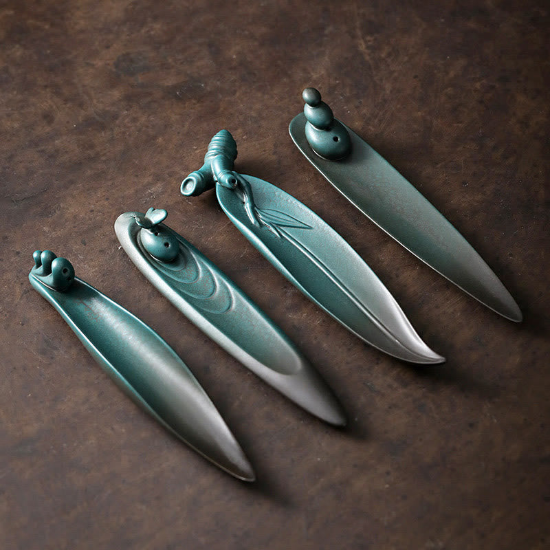 Nimara Ritual Three Stones Waves Butterfly Bamboo Healing Ceramic Stick Incense Burner Decoration