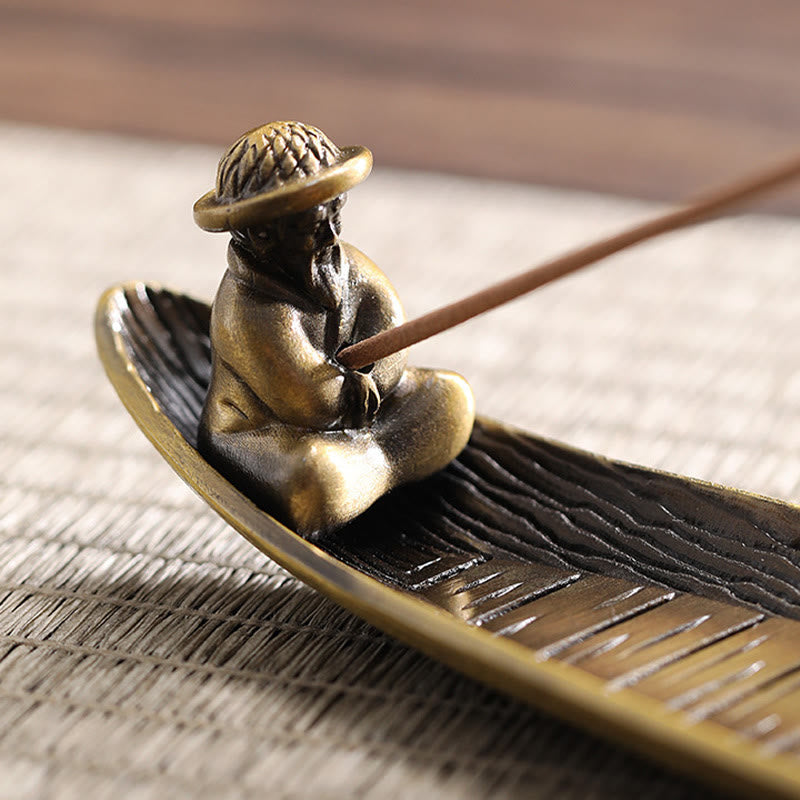 Nimara Ritual Fisherman Boat Alloy Incense Stick Holder Healing Incense Burner Decoration